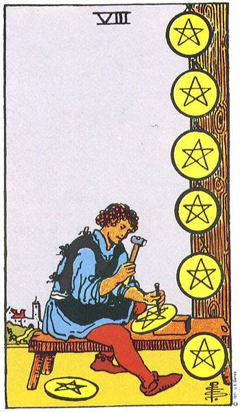 星八|塔罗牌：星币八（Eight Of Pentacles）正位/逆位牌义。